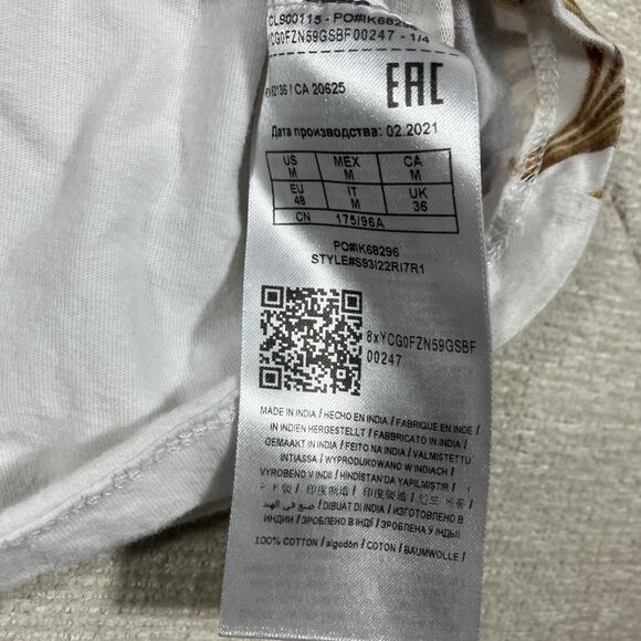 GUESS Women’s Baroque Floral Print T-Shirt White Gold Red Stripe Style M - Picture 5 of 7